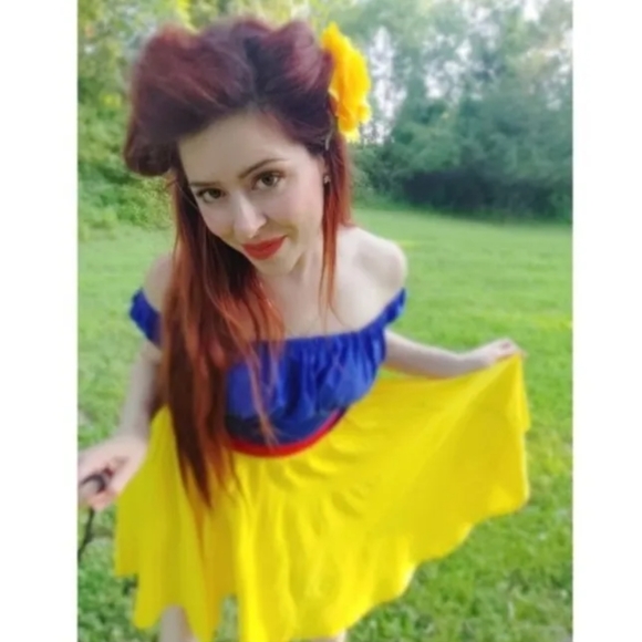 Handmade pinup dress retro rockabilly cottagecore, blue & yellow size small - Picture 3 of 3